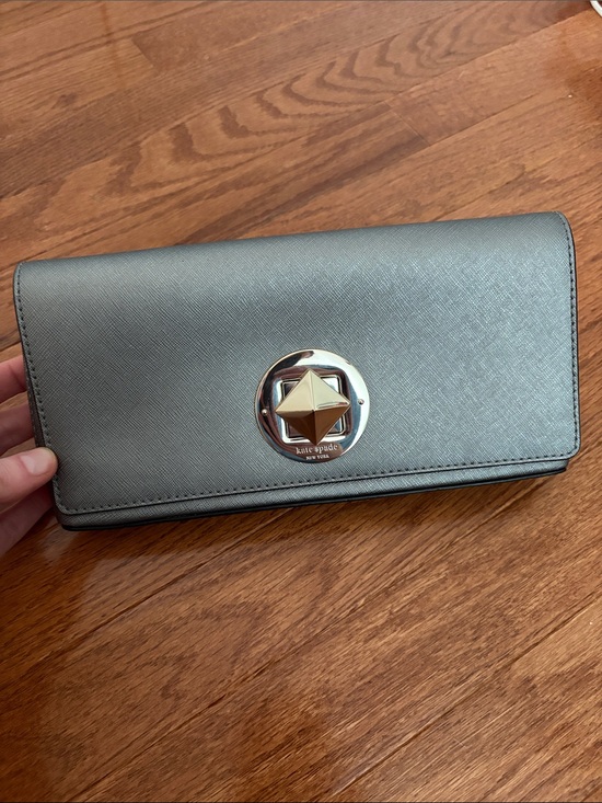 kate spade Handbags - kate spade Metallic Pewter Turn-Lock Saffiano Clutch